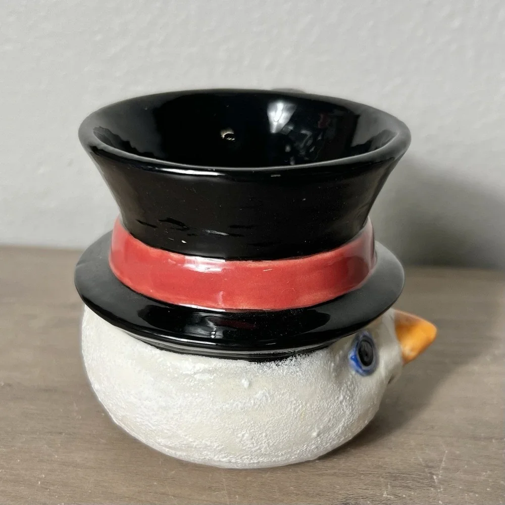 Vtg Hand Painted Snowman Mug/Candle Holder Signed‎ Artisan Studio Ceramic